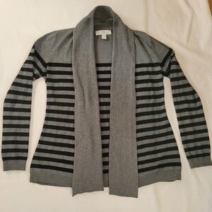 by design cardigan, women's M, gray and black striped
